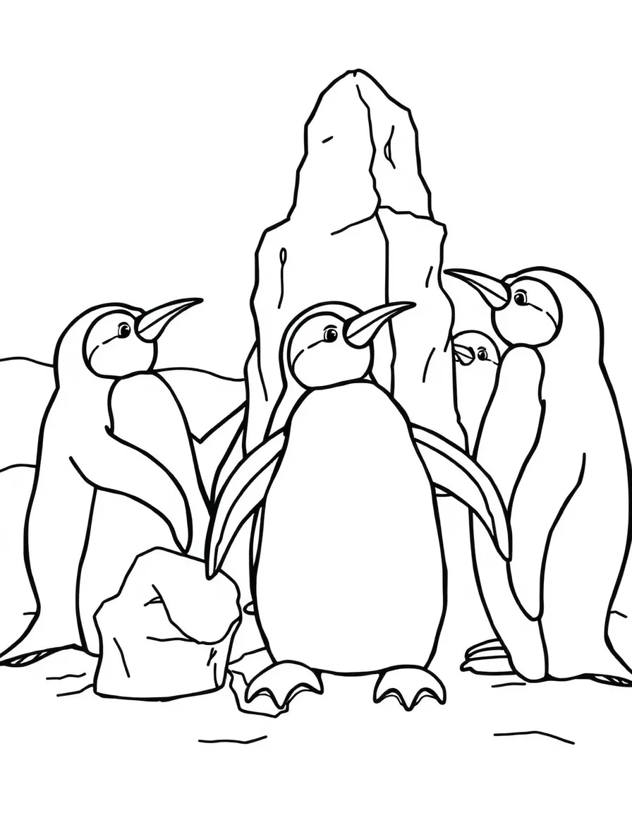 A group of penguin ice mages creating snow sculptures