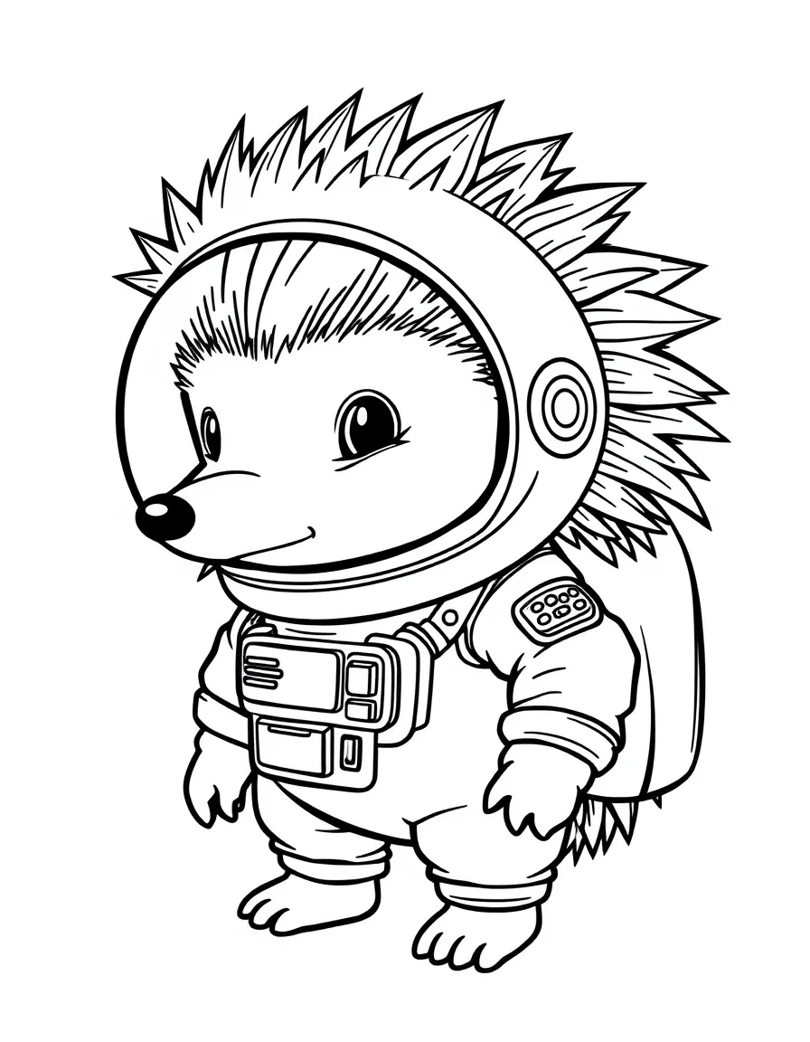 A hedgehog astronaut with spacesuit spikes