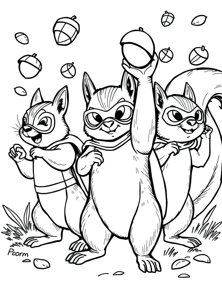A group of squirrel superheroes with acorn-throwing accuracy