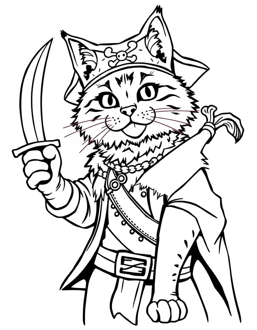 A cat pirate captain with a fish-shaped sword