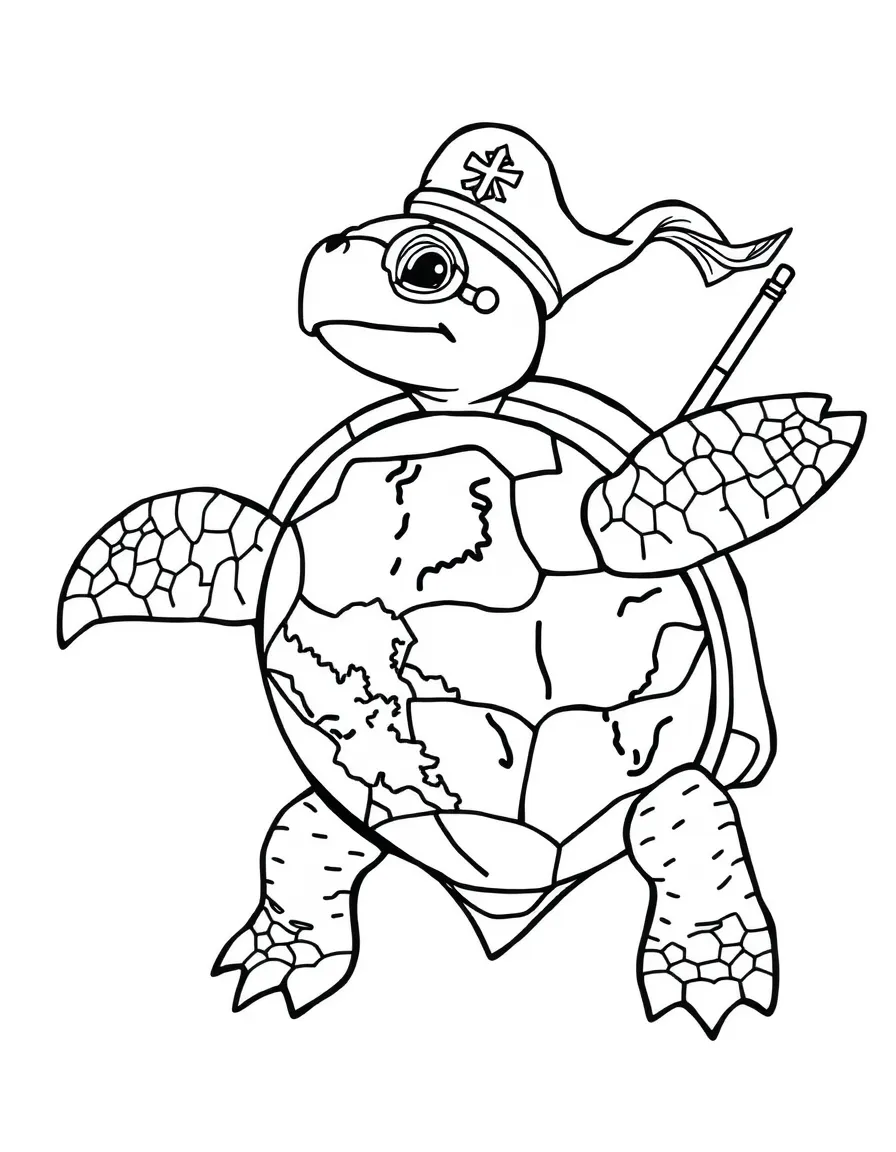 A turtle captain with a map painted on its shell
