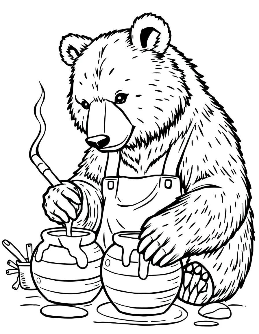 A bear potter making honey pots with its paws