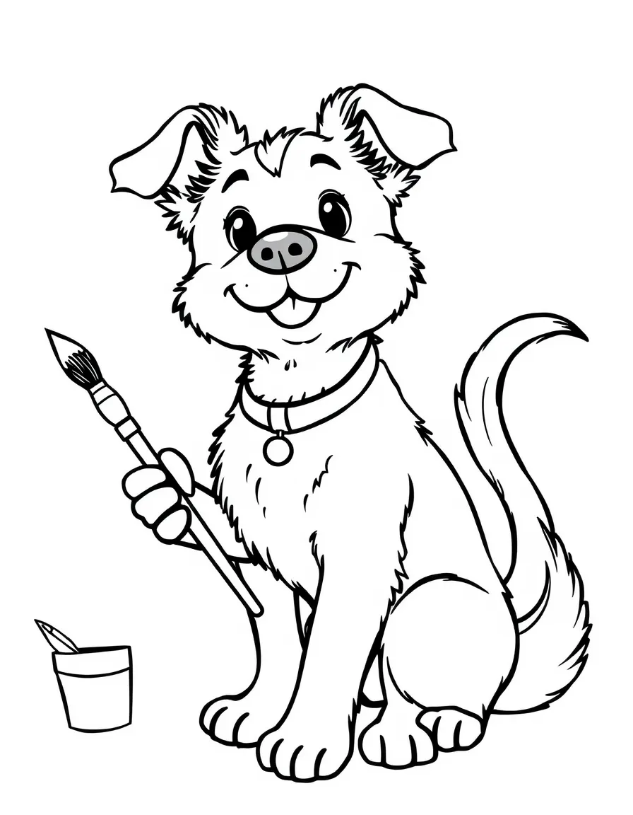 A dog painter with a tail paintbrush
