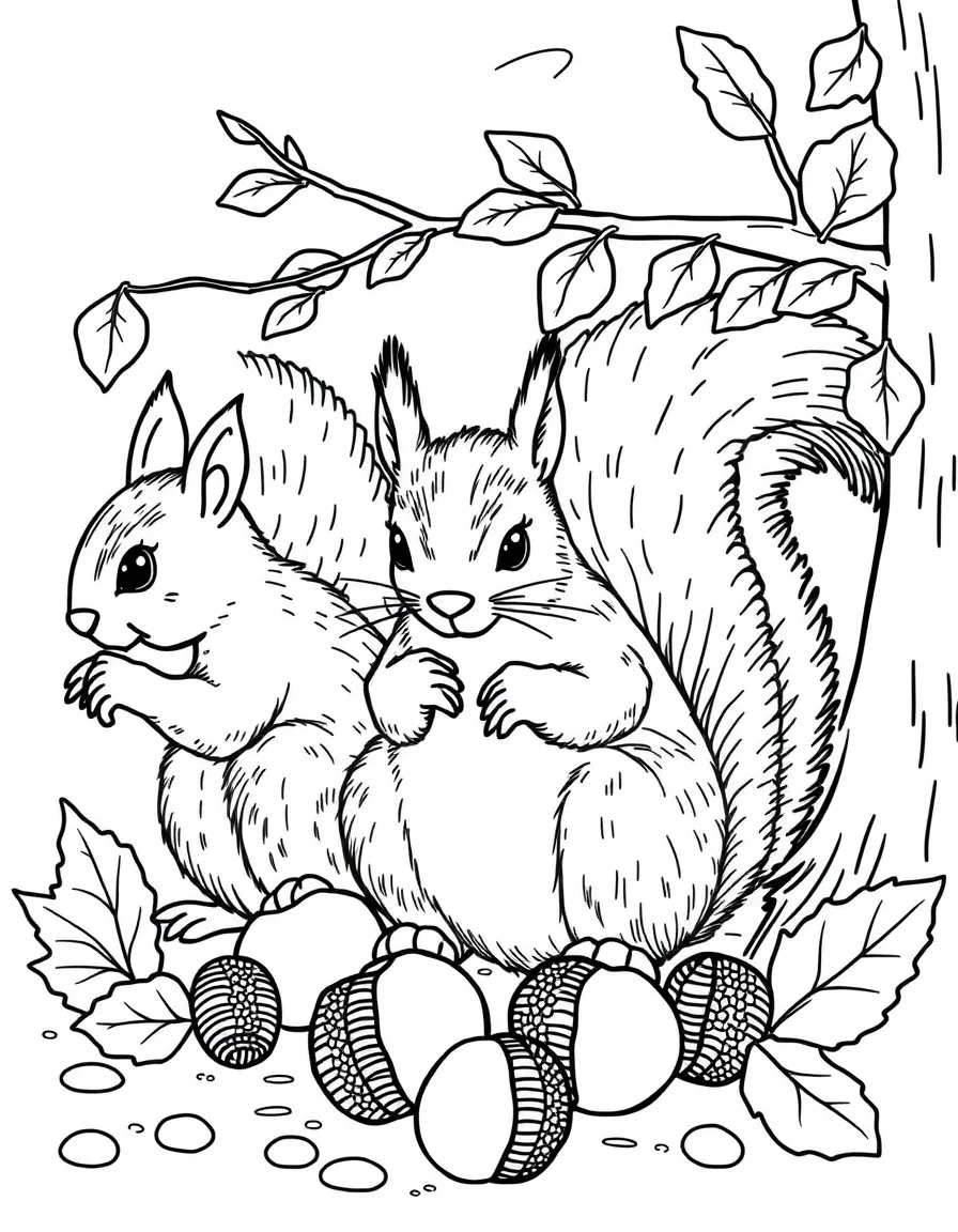 A group of squirrels collecting fall acorns