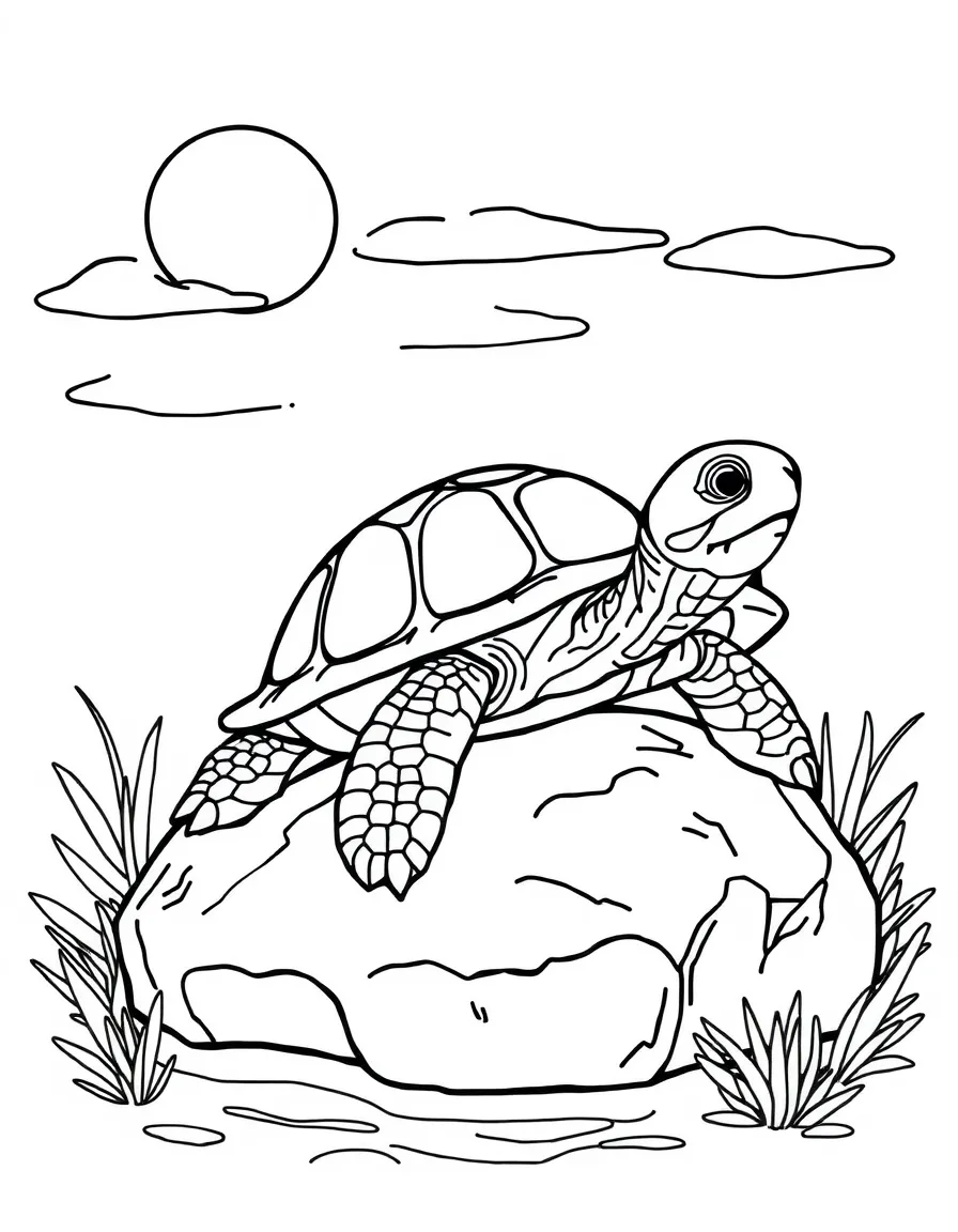 A turtle sunbathing on a summer rock