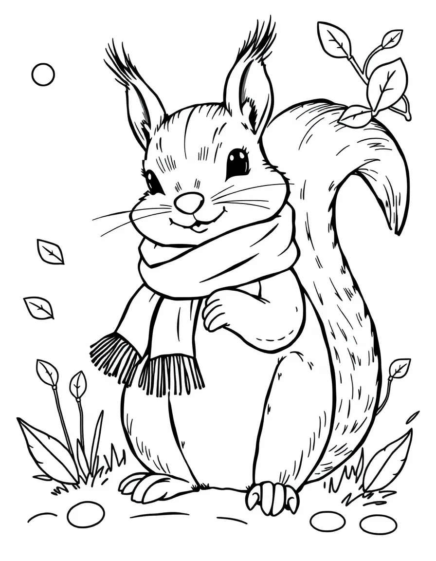 A squirrel wearing a tiny scarf in the fall