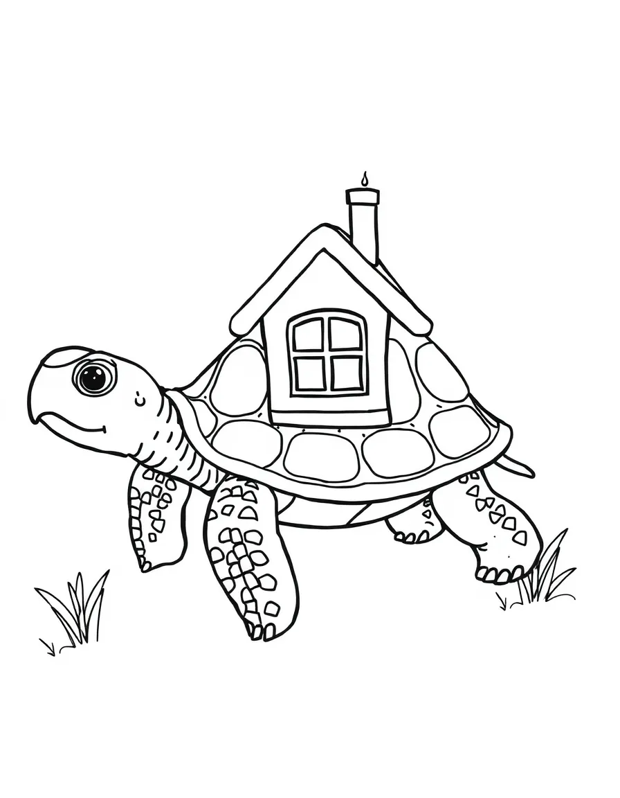 A turtle with a tiny house on its back