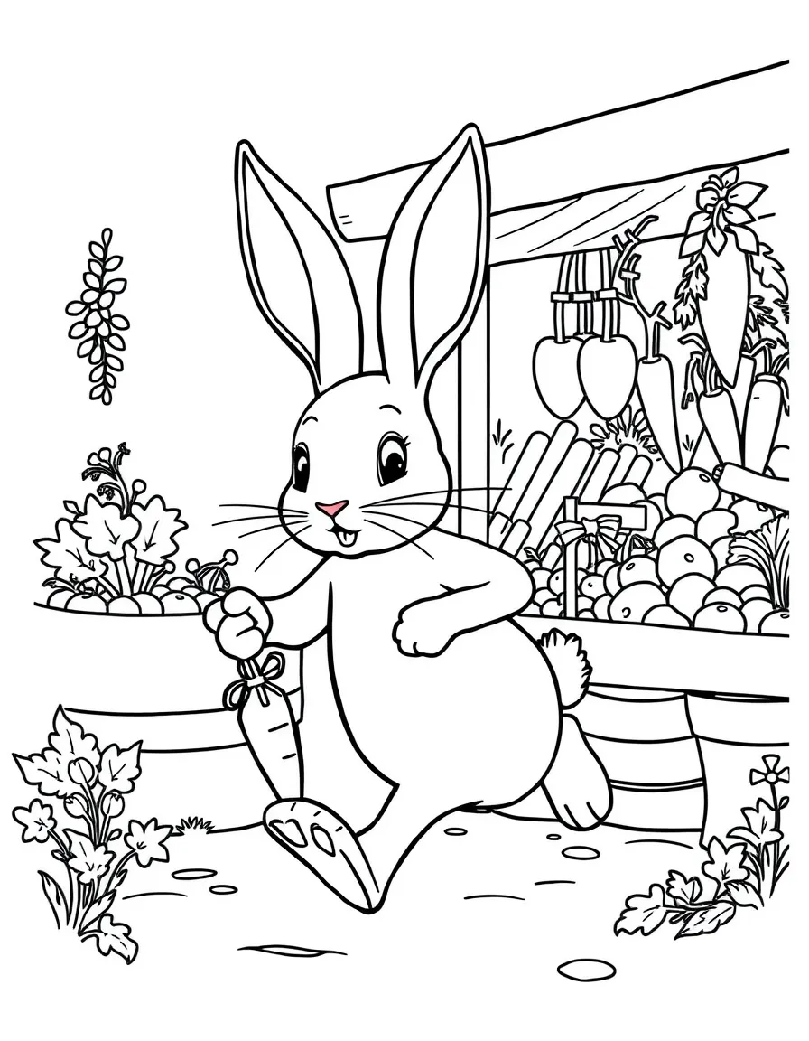 A rabbit running a carrot and vegetable market