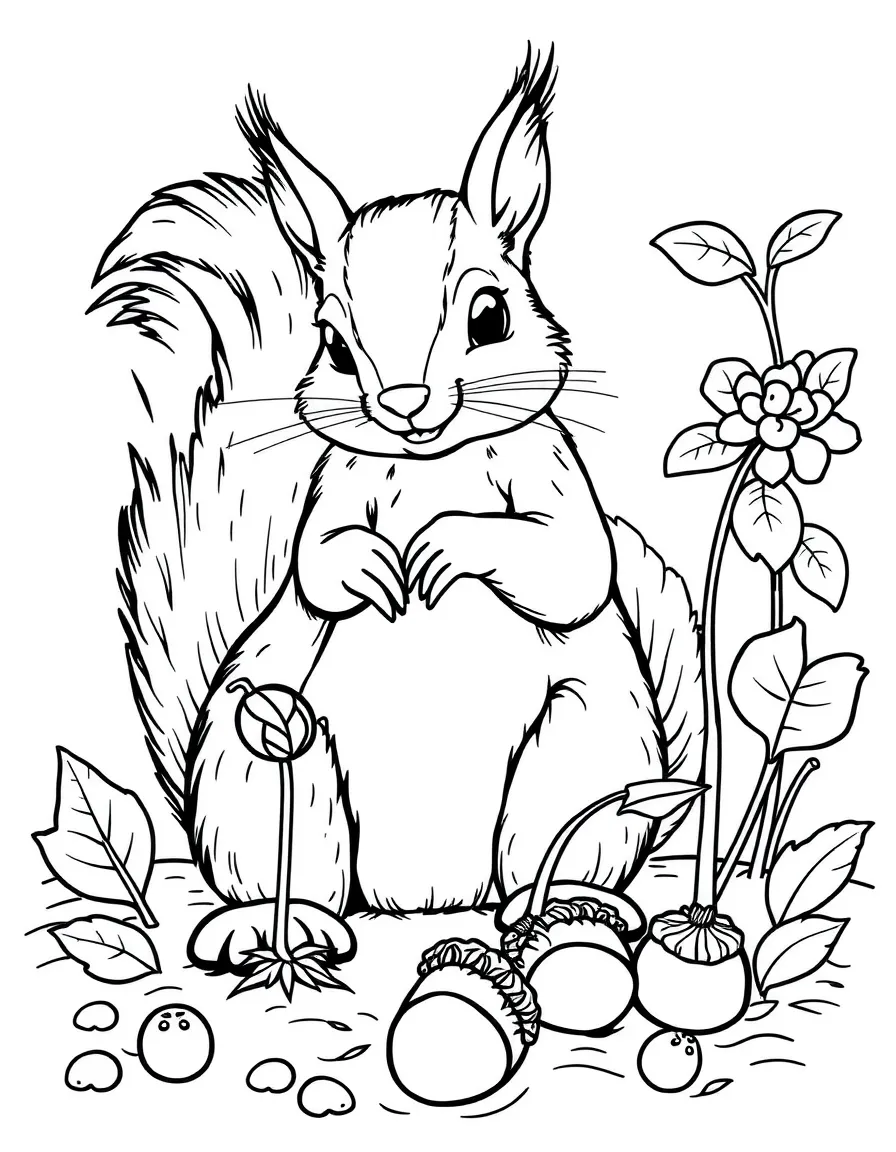 A squirrel gardener planting acorn seeds