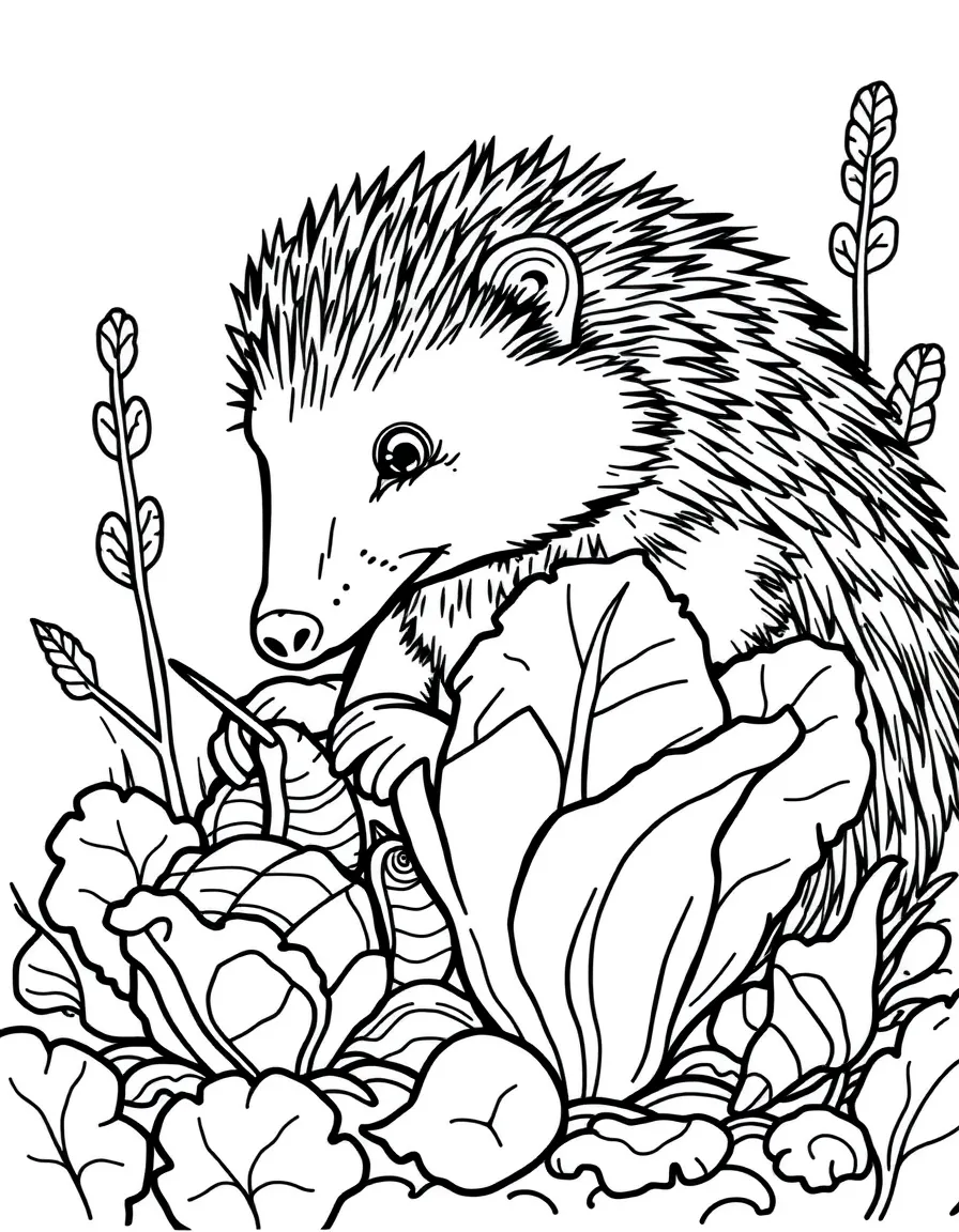 A hedgehog gardener collecting slugs from lettuce