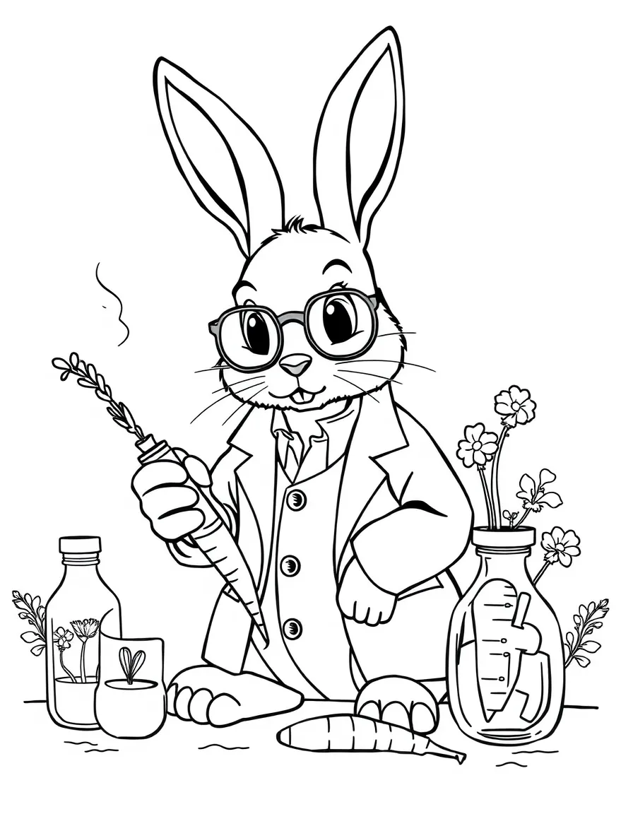 A rabbit scientist testing carrot growth formulas