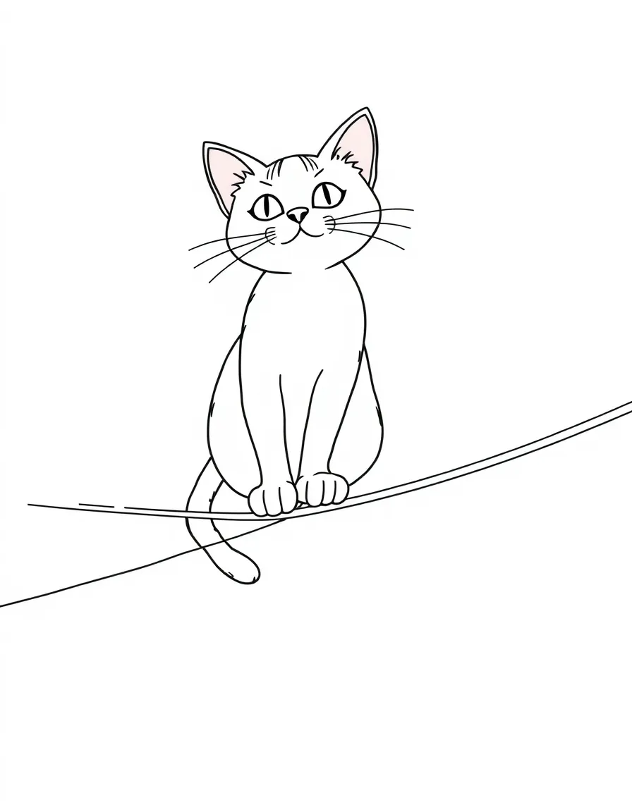 A cat balancing on a tightrope with perfect poise