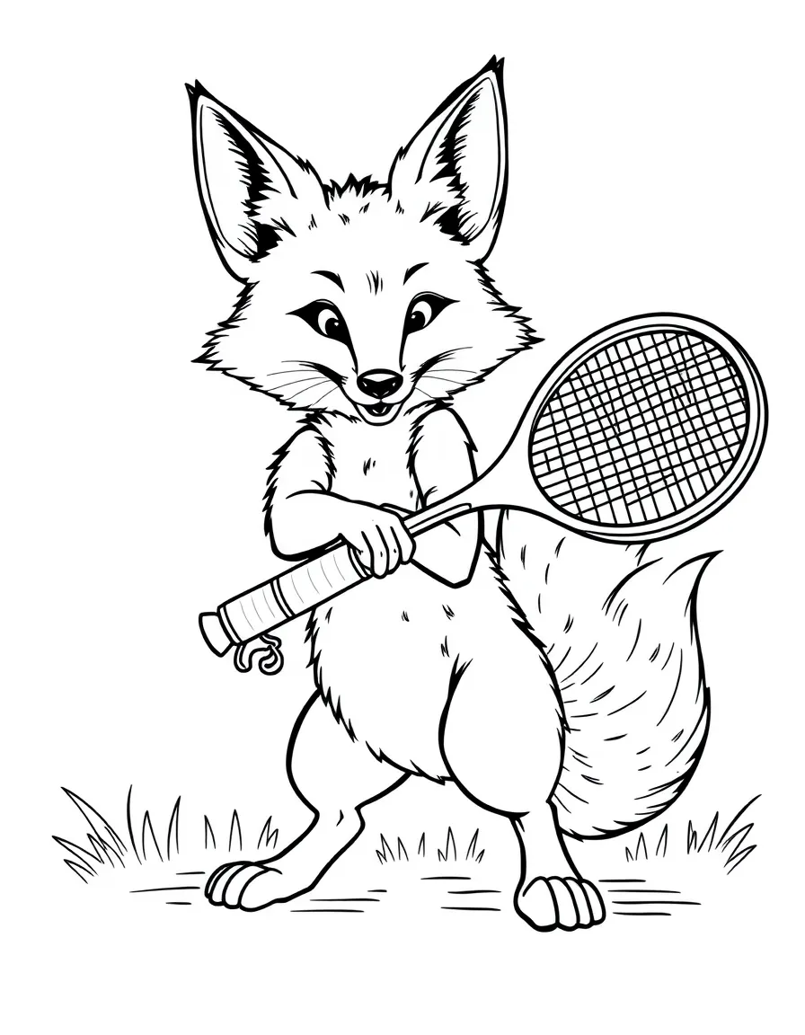 A fox playing tennis with a bushy tail racket