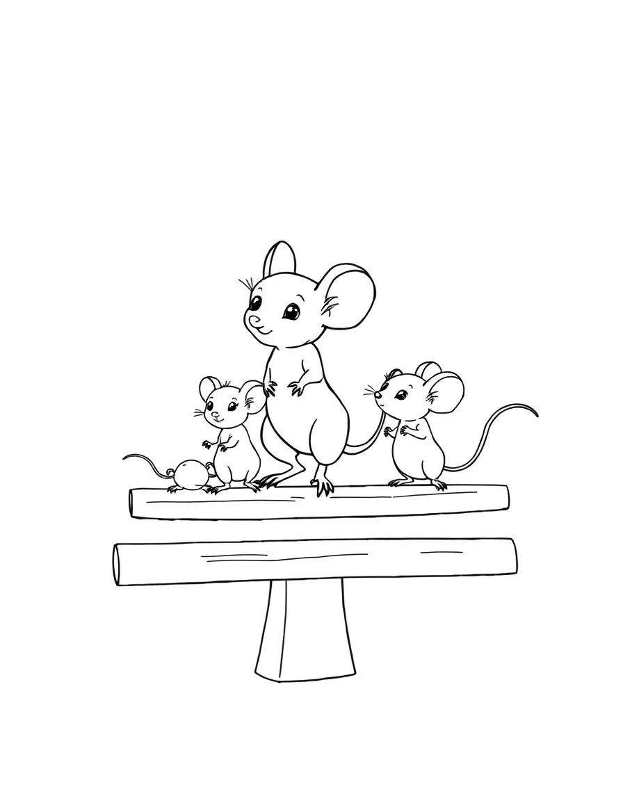 A family of mouse gymnasts on a tiny balance beam