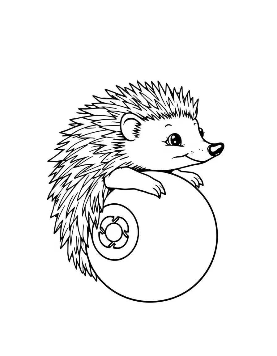 A hedgehog curled into a ball for bowling