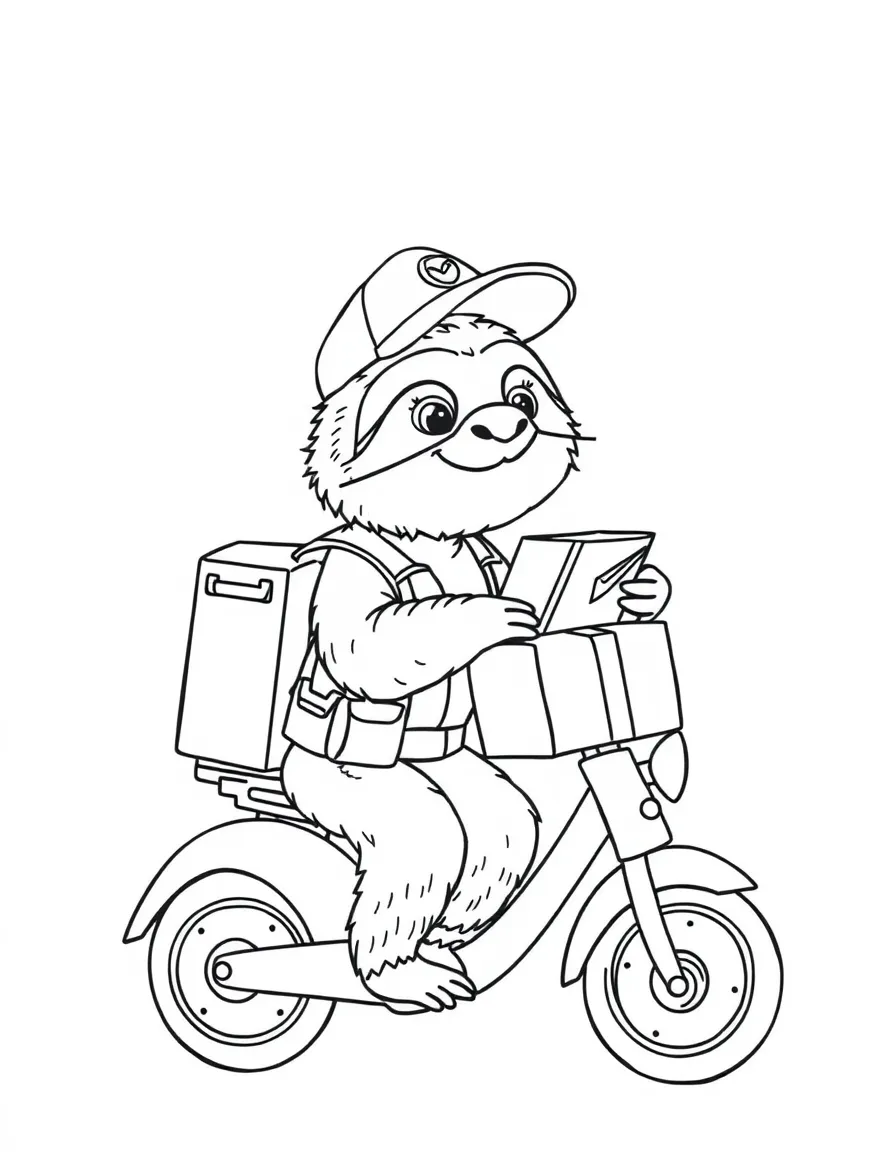 A sloth mail carrier delivering packages very slowly