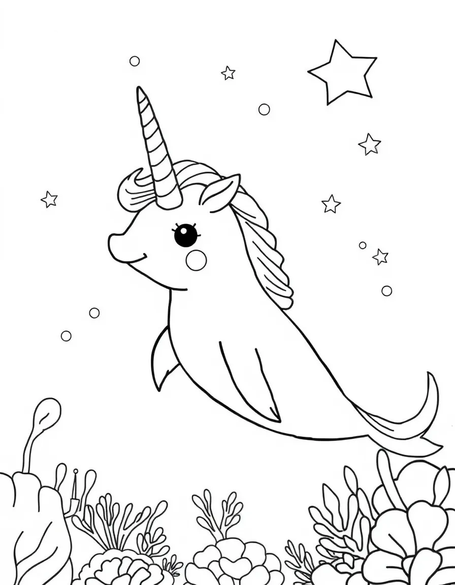 A narwhal unicorn granting underwater wishes