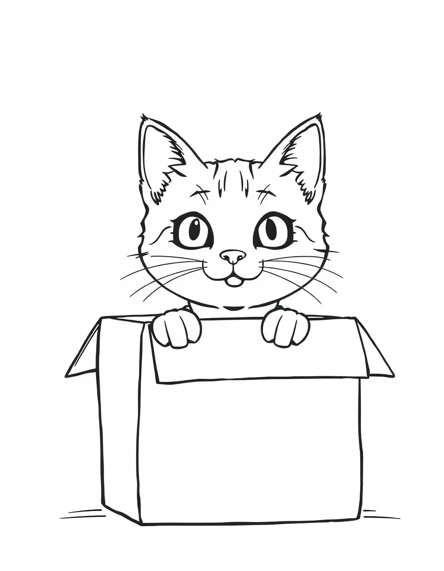 A curious cat peeking out from inside a cardboard box