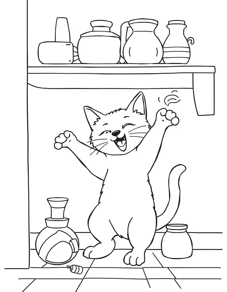 A mischievous cat knocking items off a shelf