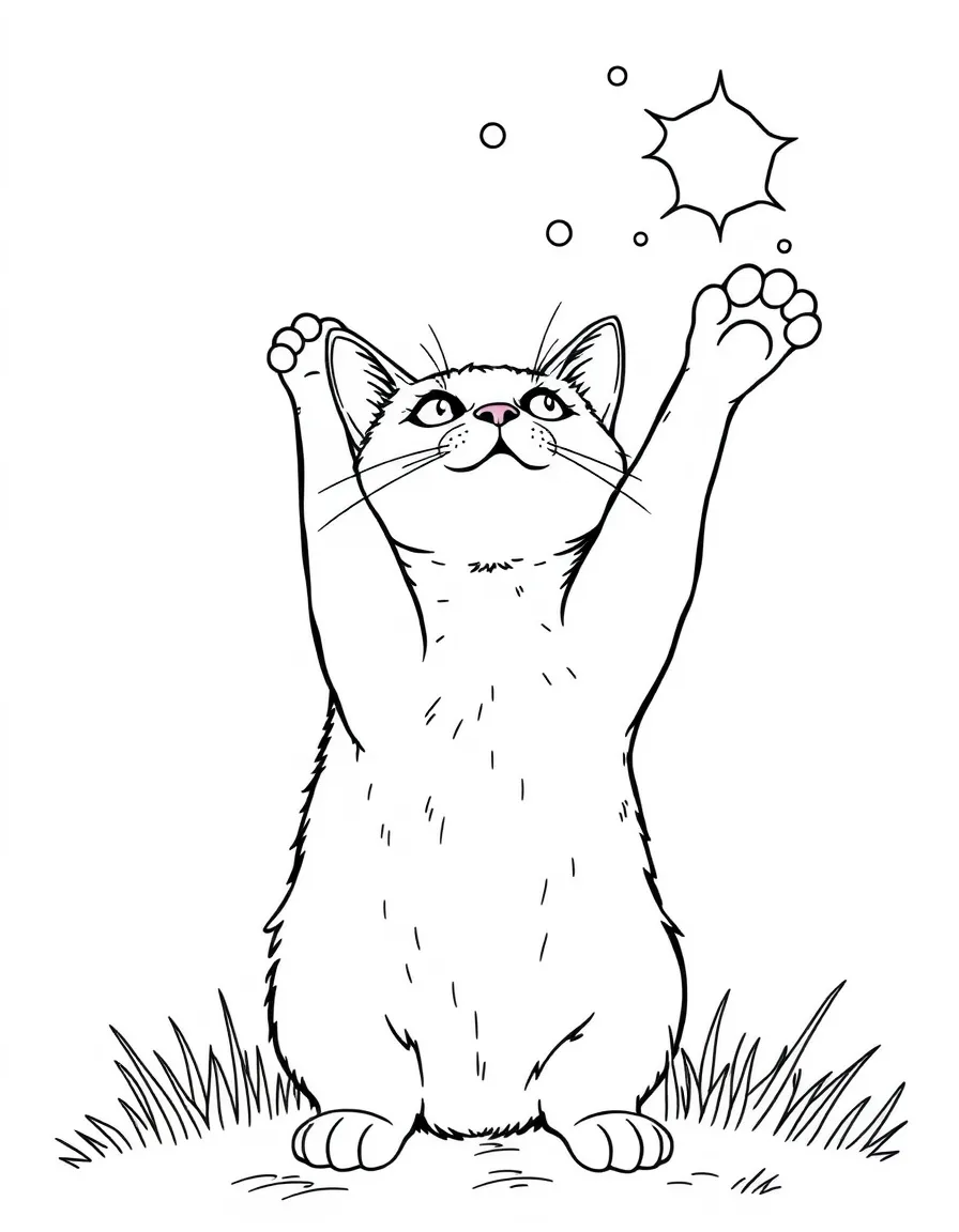 A cat stretching its paws toward the sky
