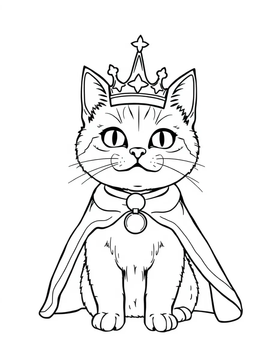 A cat wearing a tiny crown and royal cape