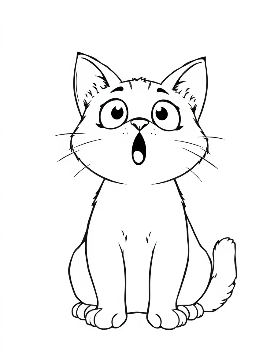 A surprised cat with big round eyes and puffy tail