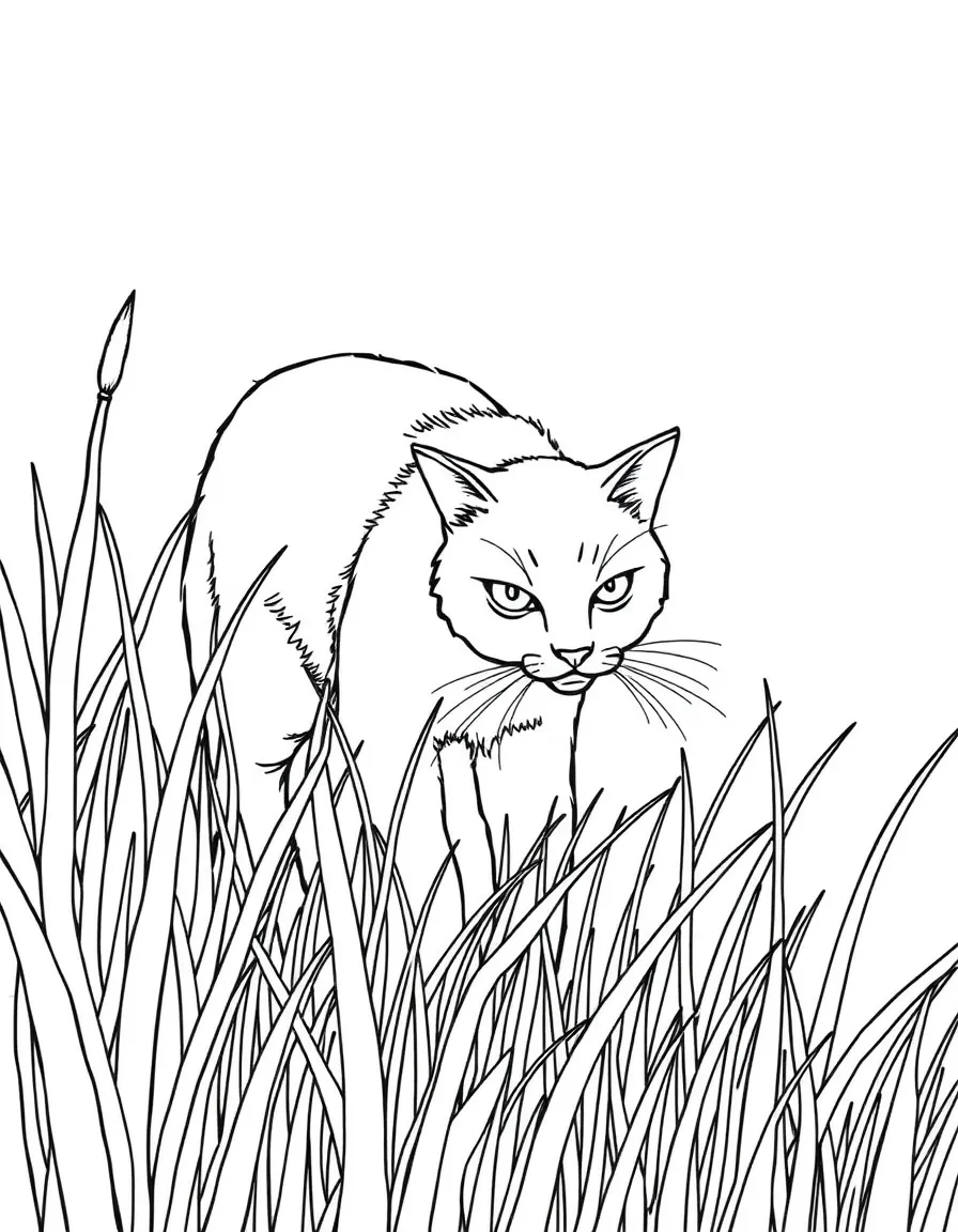 A cat stalking through tall grass