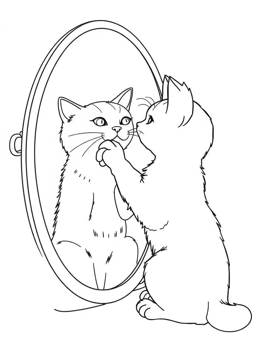 A cat pawing at its reflection in a mirror