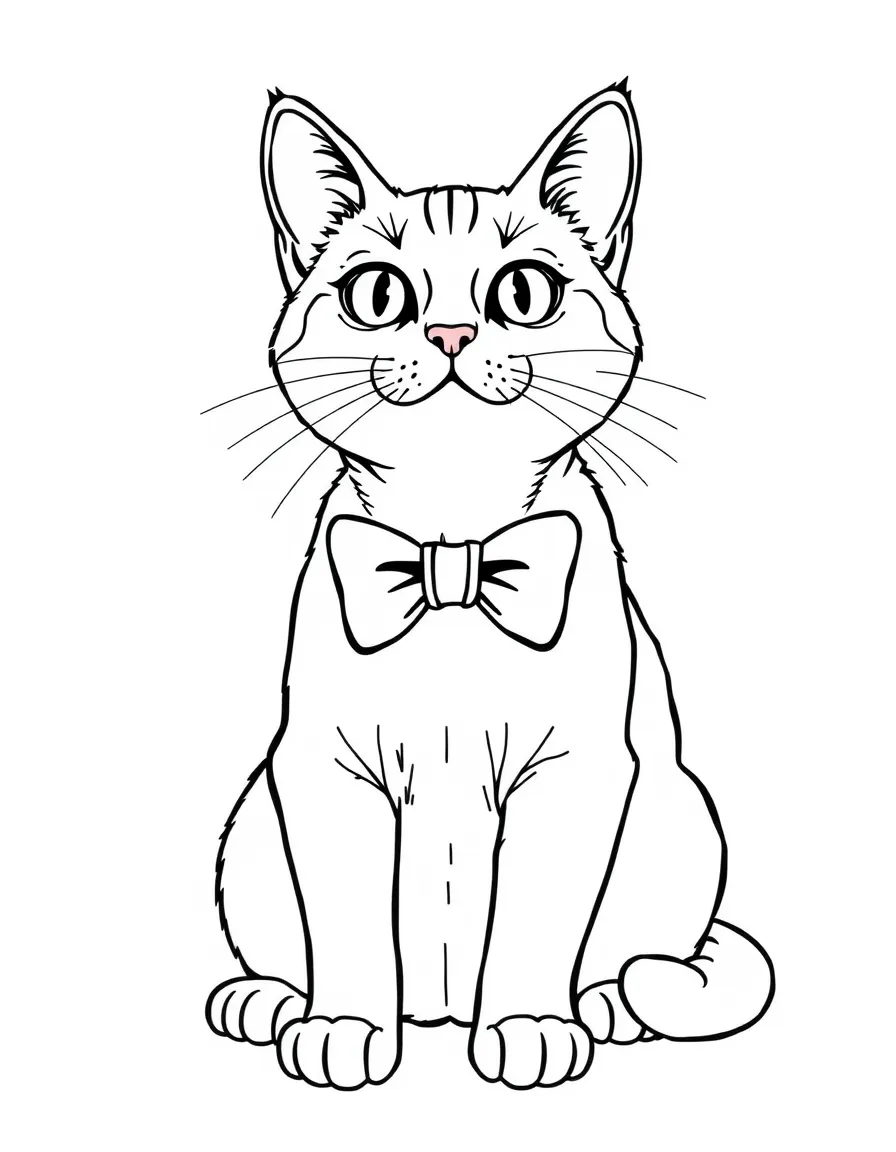 A cat wearing a bowtie and sitting primly