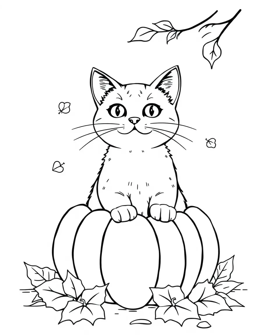 A cat sitting in a pumpkin during fall