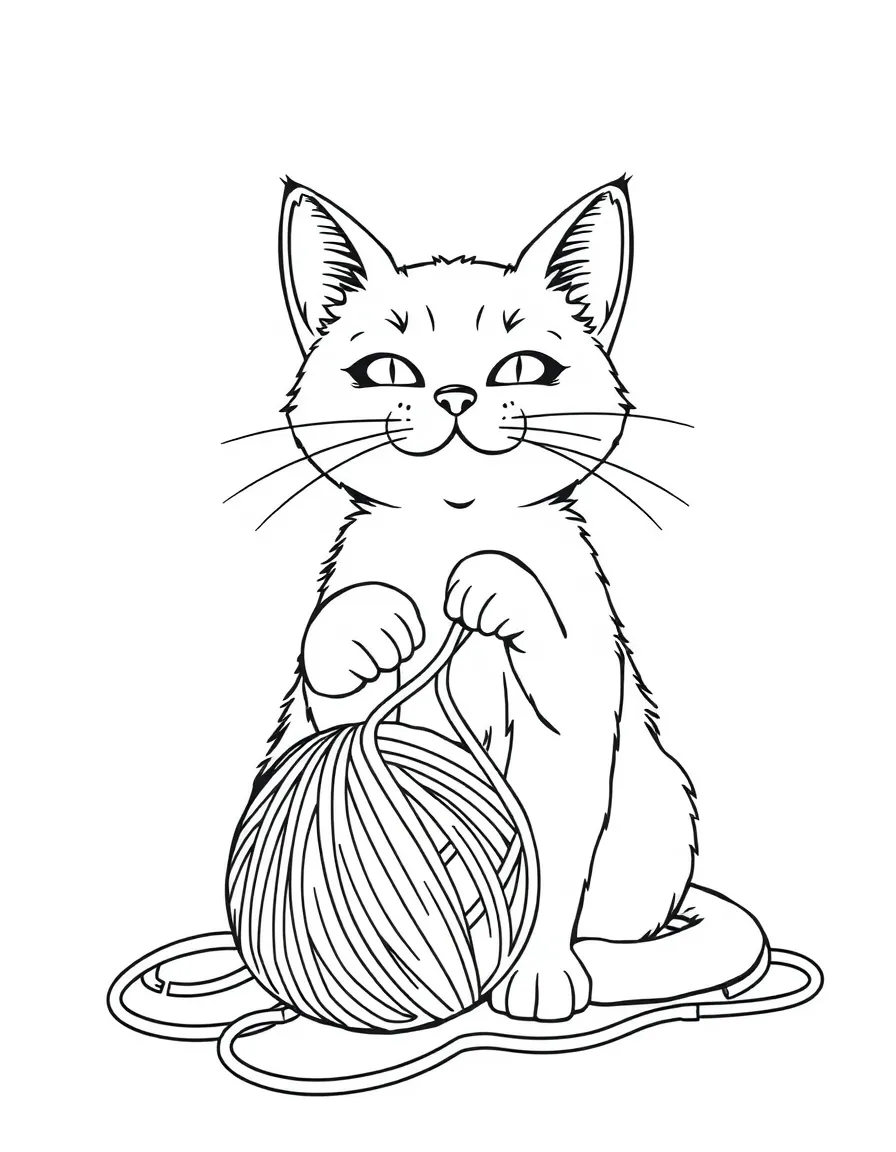 A cat with a ball of yarn, creating a tangled web