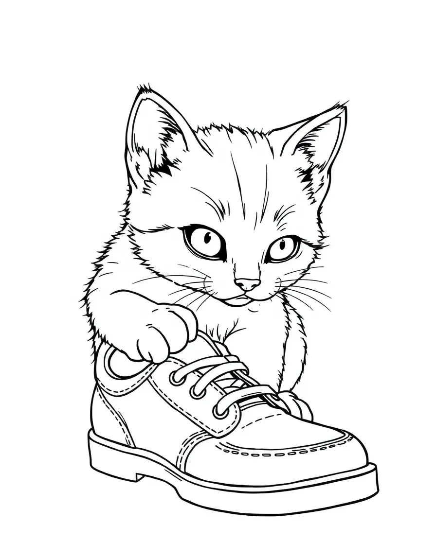A curious kitten investigating a shoe