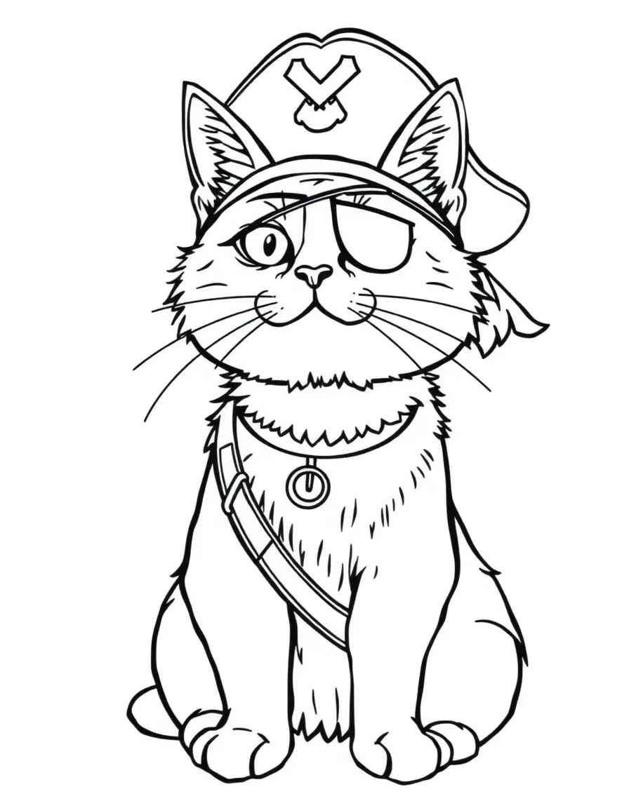 A cat dressed as a pirate with an eye patch