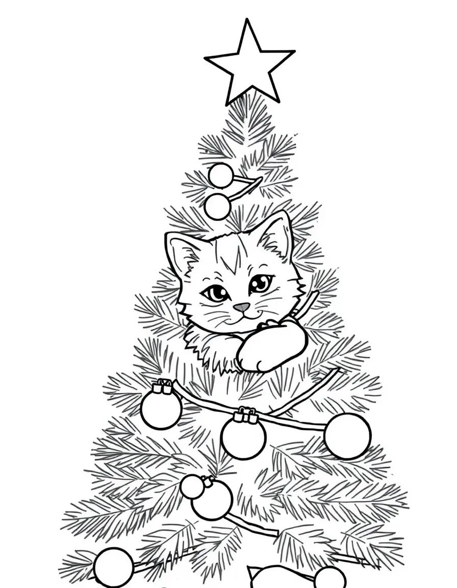 A cat hiding in a Christmas tree