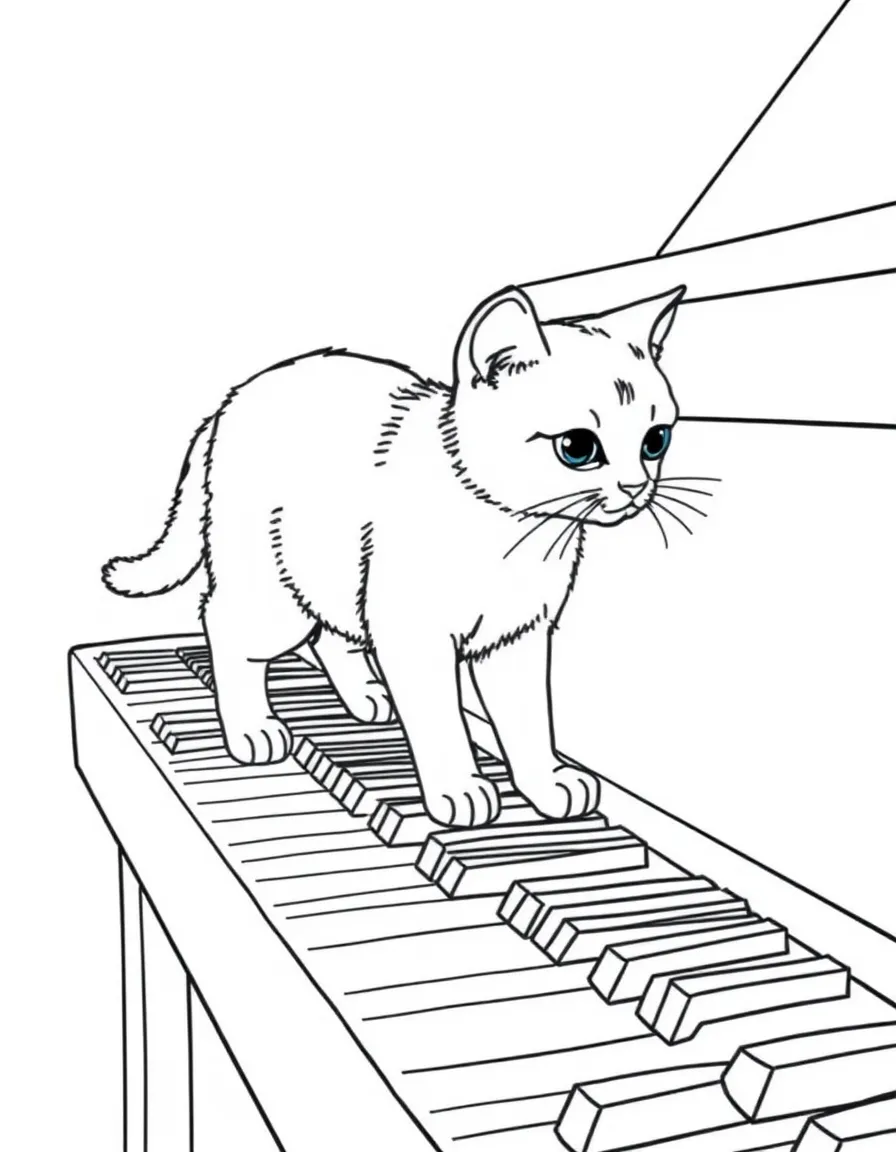 A cat walking across a piano keyboard