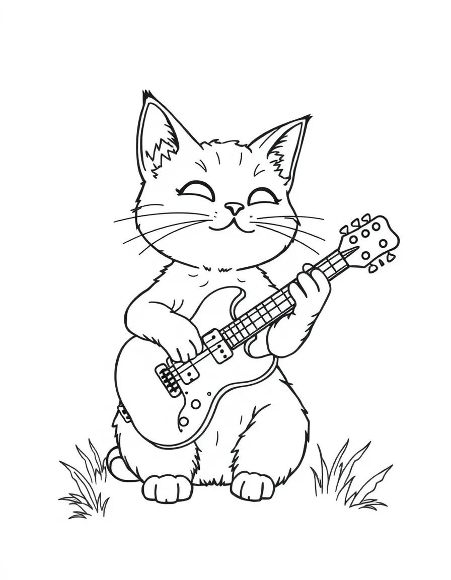 A cat playing a tiny guitar