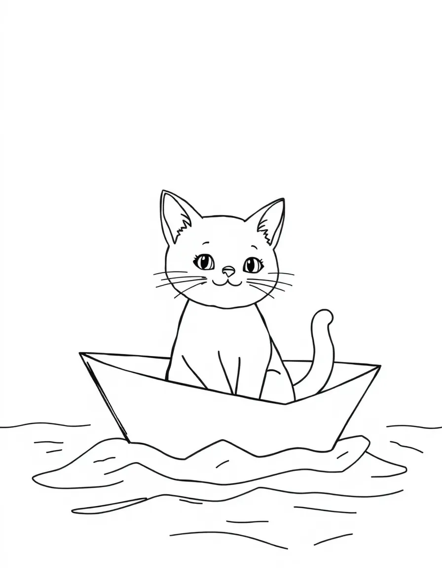 A cat sailing in a paper boat
