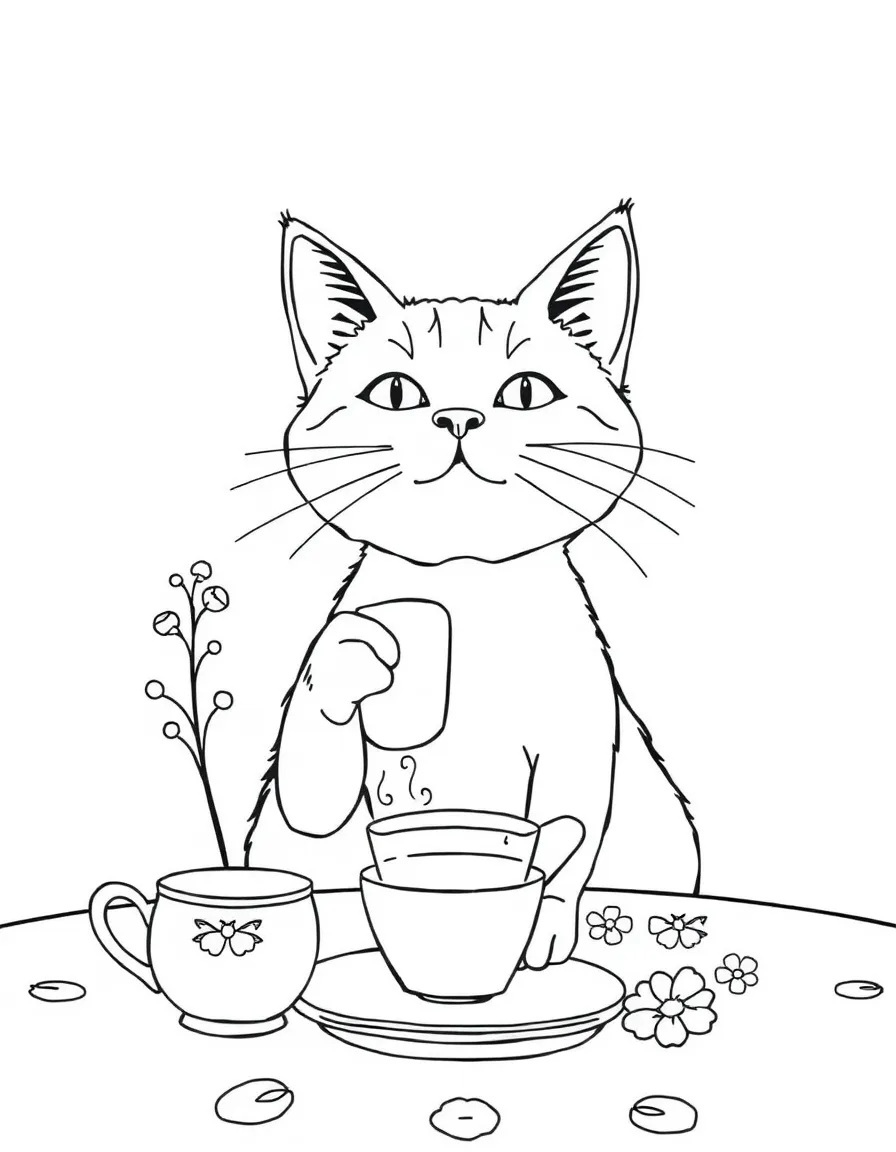 A cat having a tea party