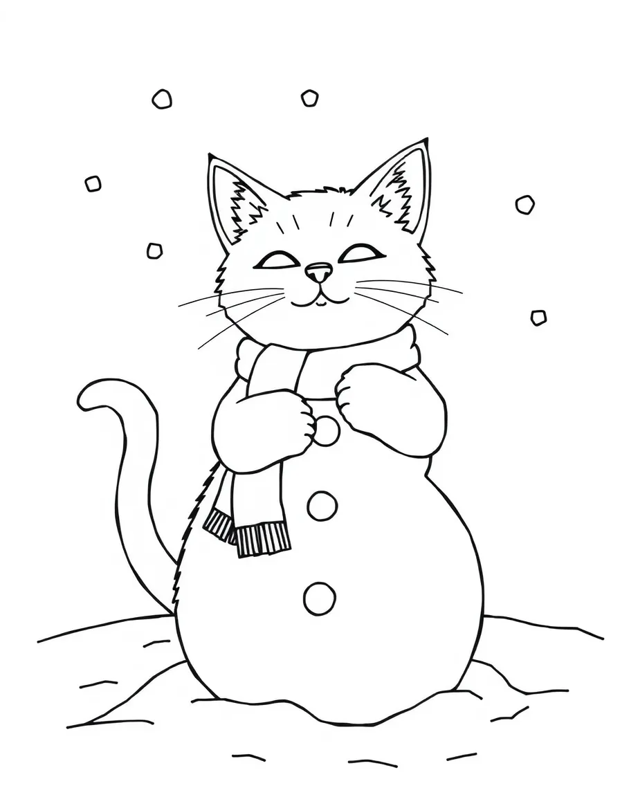 A cat making a snowman
