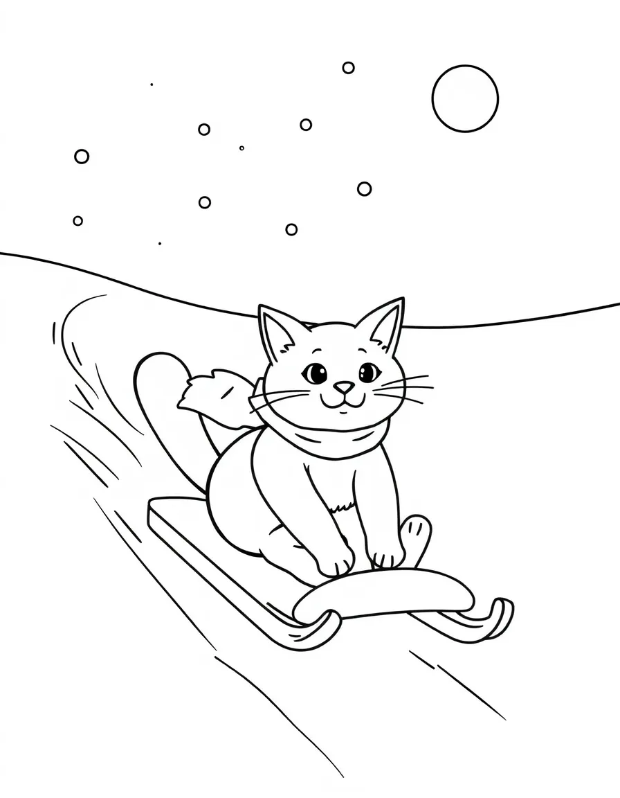 A cat sledding down a snowy hill