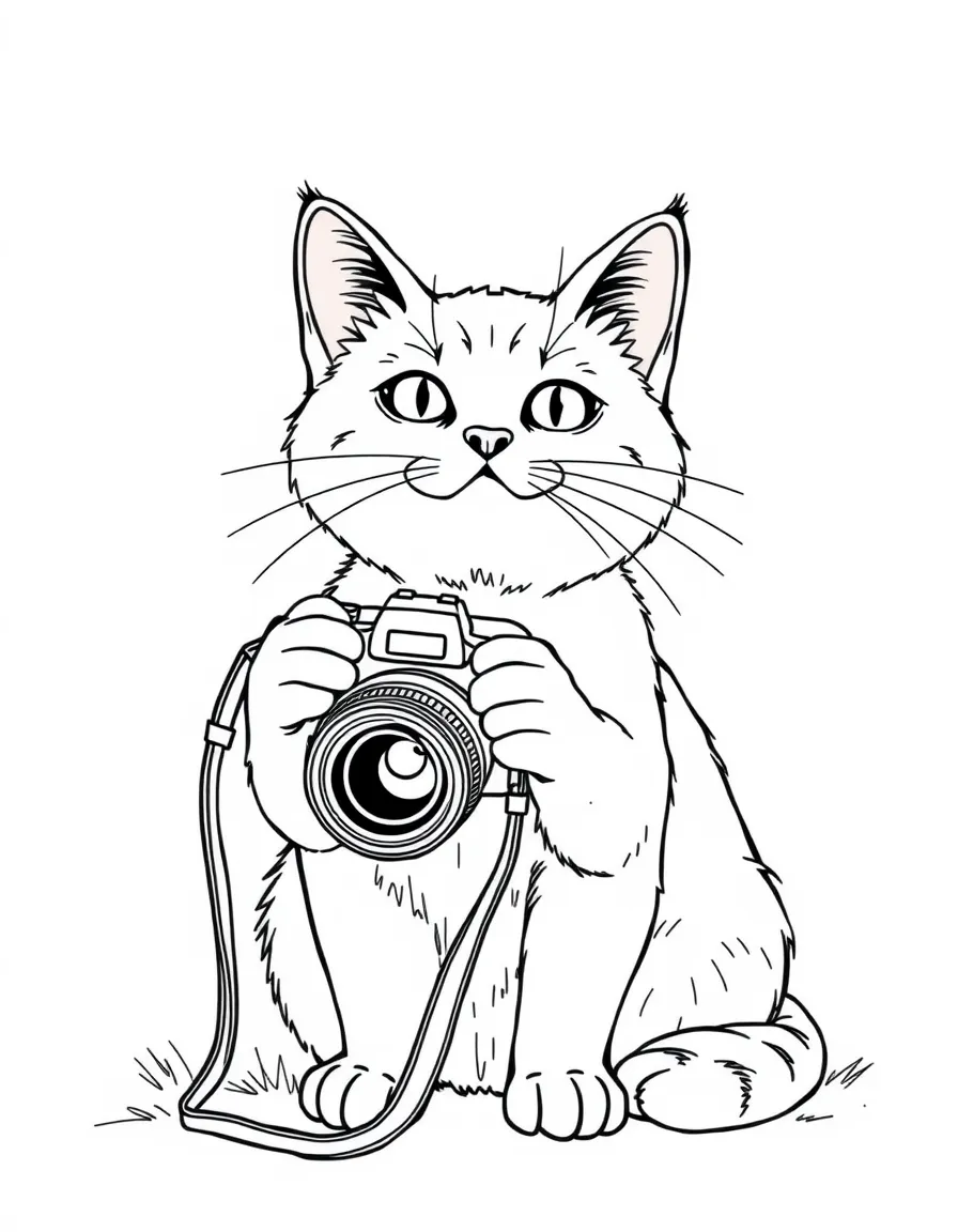 A cat taking photos with a camera