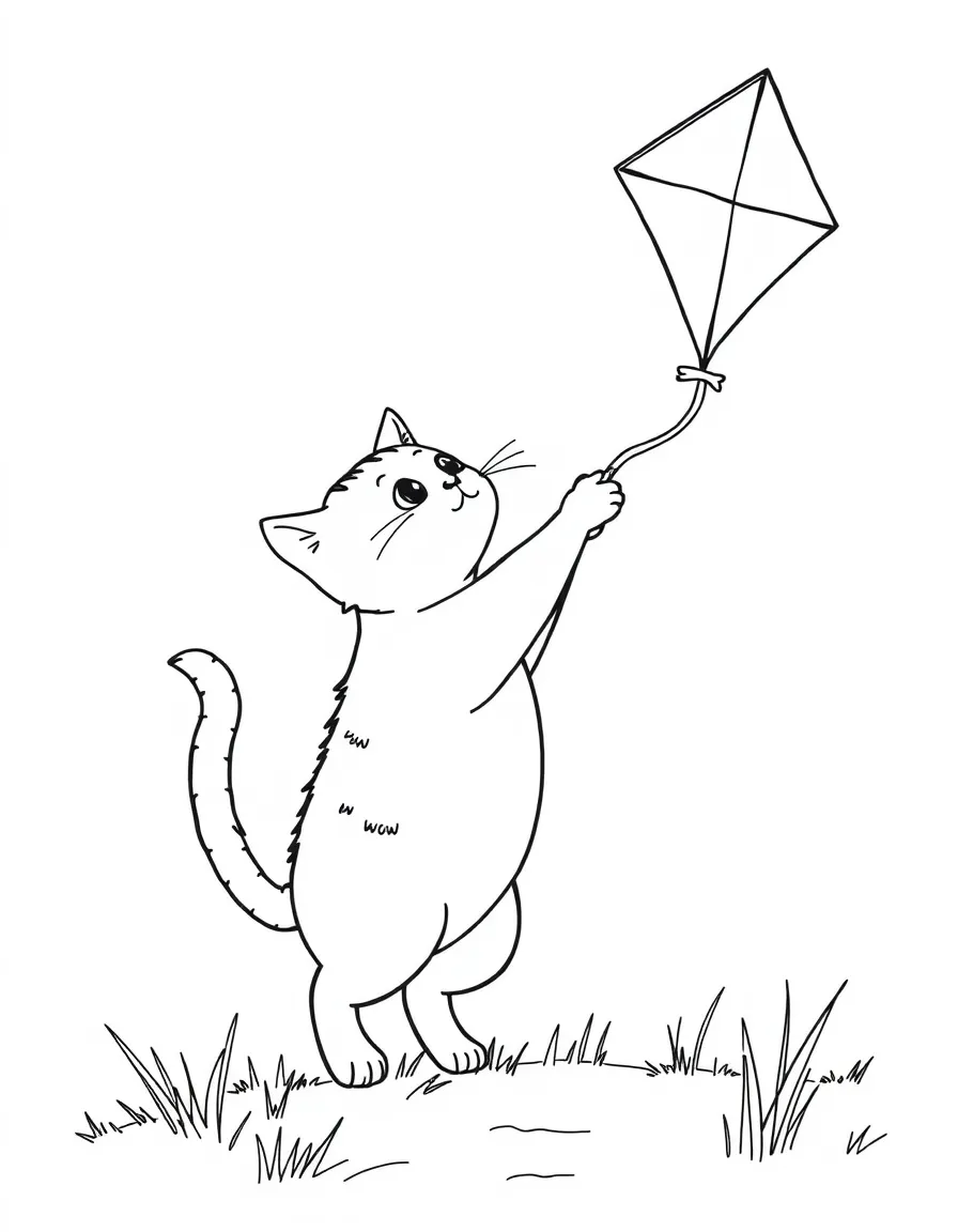 A cat flying a kite