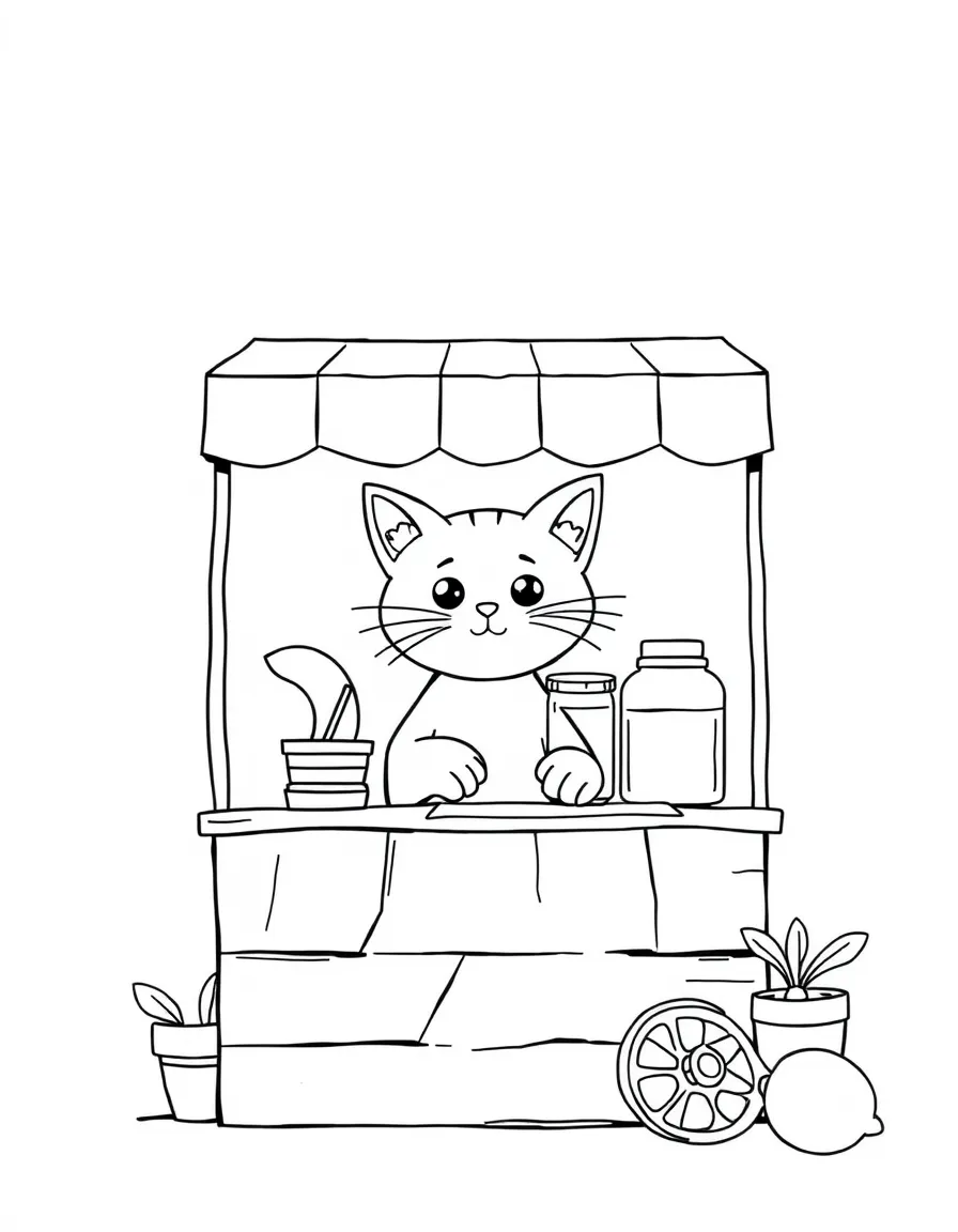 A cat running a lemonade stand
