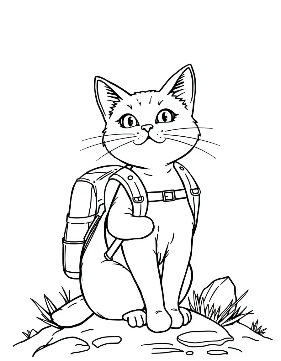 A cat hiking with a backpack