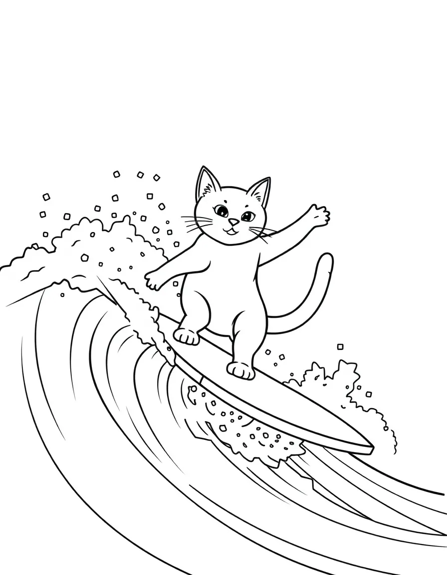 A cat surfing on a wave