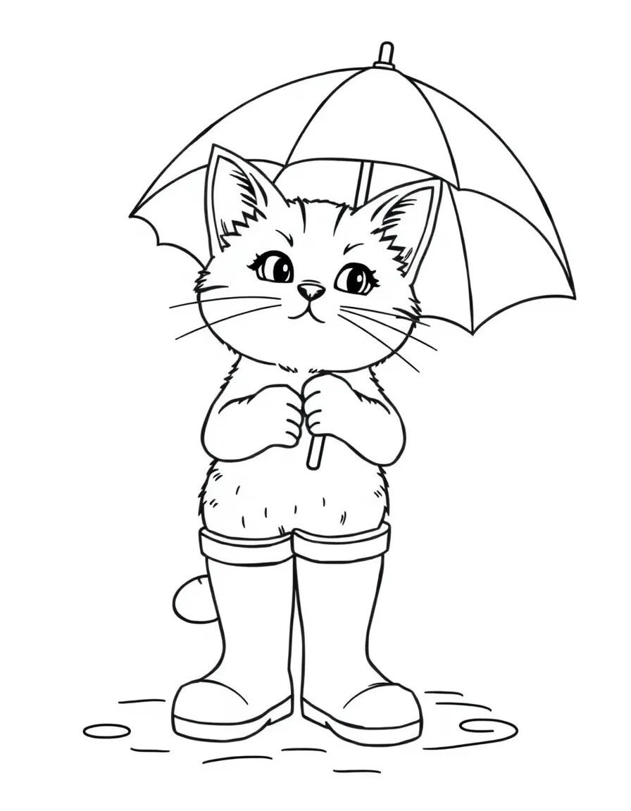 A cat wearing rain boots and holding an umbrella