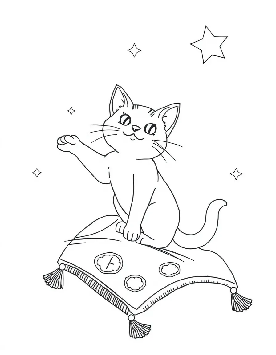 A cat flying on a magic carpet