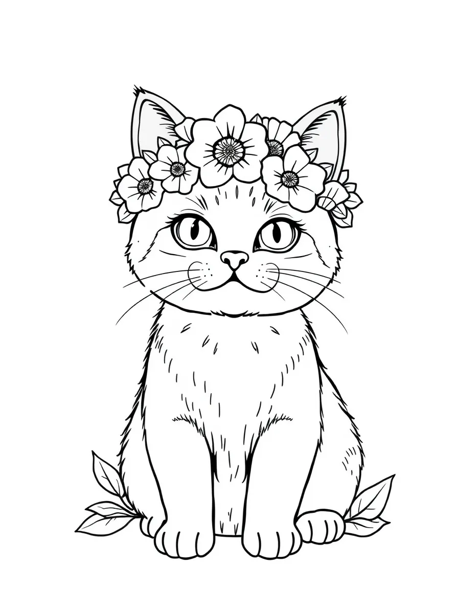 A cat wearing a flower crown