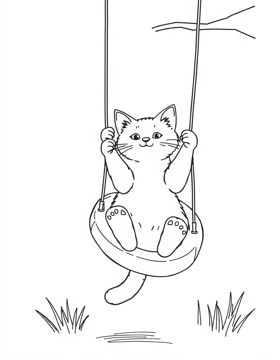 A cat swinging on a tire swing