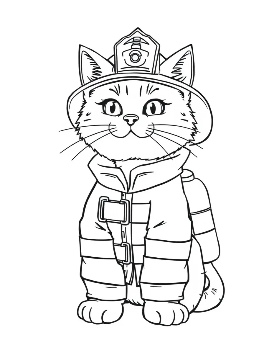 A cat dressed as a firefighter